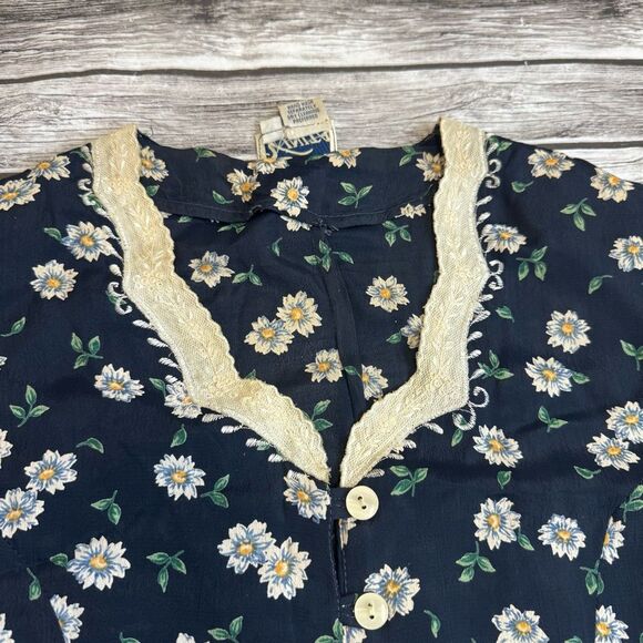 Vinita Women's Floral Button Front Dress VTG Vintage M Med Medium Blue Collared - Picture 3 of 15